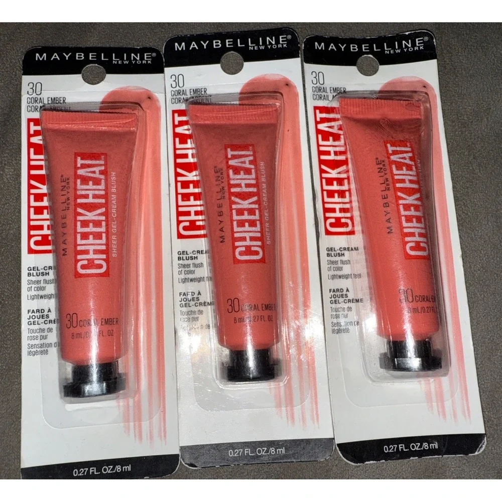 Lot Of 3 Maybelline Cheek Heat Sheer Gel-Cream Blush Sealed 30 -‎ Coral Ember